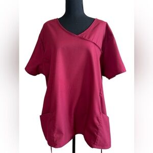 Denice Burgundy Wrap V-Neck Scrub Top with Pockets Size 3XL